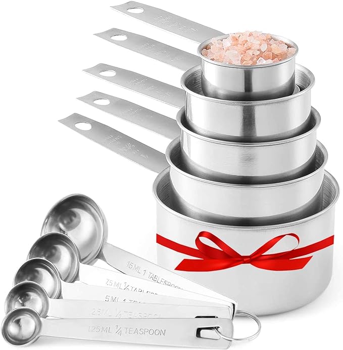 Stainless Steel Measuring Cups And Measuring Spoons 10-Piece Set, 5 Cups And 5 Spoons - Image 2