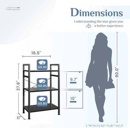 DUMOS 3 Tiers Bookshelf, Classical Book Shelf, Tall Display Shelves in Living Room/Home/Office, Storage Organizer for CDs/Books/Movies, Black - Image 3
