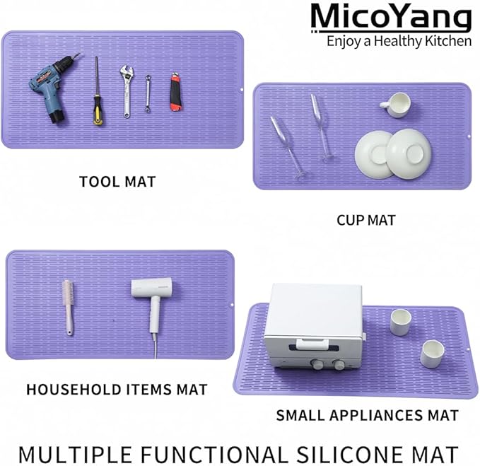 MicoYang Silicone Dish Drying Mat for Multiple Usage,Easy clean,Eco-friendly,Heat-resistant Silicone Mat for Kitchen Counter or Sink,Refrigerator or Drawer Liner Light Purple 5XL 36inches x 18inches - Image 4