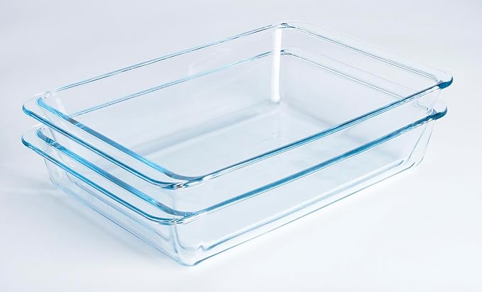 Set of 2 pcs Tempered Glass Baking Dish Set, Deep and Classic Borosilicate Glass Baking Dish Set (3.5L+2.8L). Oven, Microwave, Refrigerator and Dishwasher Safe.