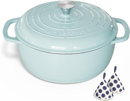 Umite Chef 6QT Enameled Cast Iron Dutch Oven with Lid, Versatile Heavy-Duty Cookware Pot for Baking Bread, Braising, Soups & Stews, Oven & Stovetop Safe with Heat Resistant Gloves（Blue） - Image 9