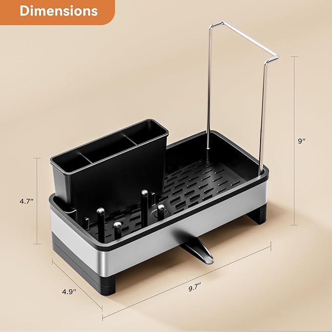Laveshop Sponge Holder for Kitchen Sink, Rustproof Stainless Steel Sink Caddy with Auto-Drain, Removable Brush Holders, Soap and Dishcloth Organizer, Black - Image 6