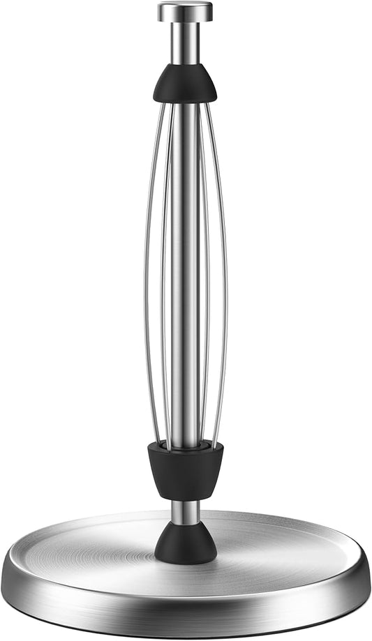 Paper Towel Holder Countertop, One-Handed Tear, Stainless Steel, Weighted Base, Silver, Paper Towel Roll Holder Stand with Ratchet Mechanism for Kitchen Bathroom Farmhouse Essentials Decor Accessories by SWAITEE