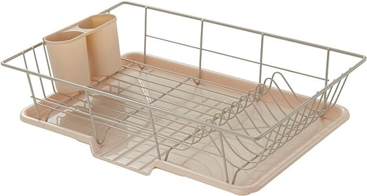 Sweet Home Collection Space-Saving 3-Piece Dish Drainer Rack Set: Efficient Kitchen Organizer for Quick Drying and Storage - Includes Cutlery Holder and Drainboard - Maximize Countertop Space, Beige by SweetHomeCollection