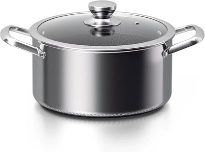 Toutrop Hybrid Nonstick 8-Quart Stockpot,Stainless Steel Stock Pot with Glass Lid,Induction Soup Pot Compatible with All Cooktops,Dishwasher & Oven Safe
