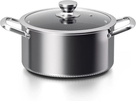 Toutrop Hybrid Nonstick 8-Quart Stockpot,Stainless Steel Stock Pot with Glass Lid,Induction Soup Pot Compatible with All Cooktops,Dishwasher & Oven Safe