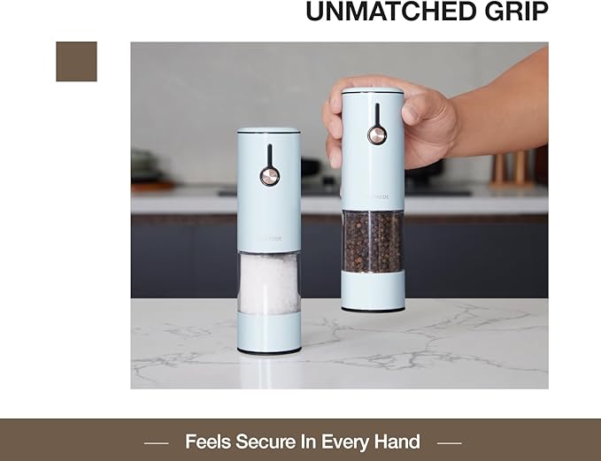 Electric Pepper Grinder and Salt Mill Set - Large Capacity USB Rechargeable Automatic Grinder with Dual LED Lights, One-Handed Operation & Slide Cover - Brushed Stainless Steel - Image 3