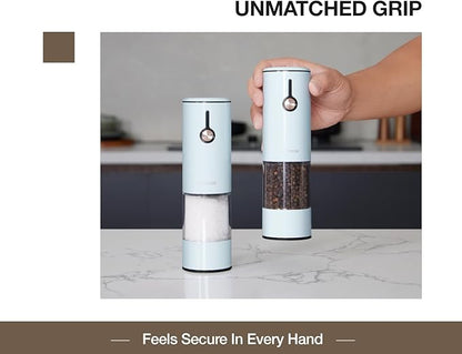 Electric Pepper Grinder and Salt Mill Set - Large Capacity USB Rechargeable Automatic Grinder with Dual LED Lights, One-Handed Operation & Slide Cover - Brushed Stainless Steel - Image 3