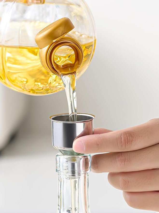 2 Pcs Olive Oil Dispenser Bottle for Kitchen,17oz Clear Glass Cooking Oil and Vinegar Dispenser Set, Coffee Syrup Dispenser with 2 Pourers and 1 Funnel (Two circles) - Image 5