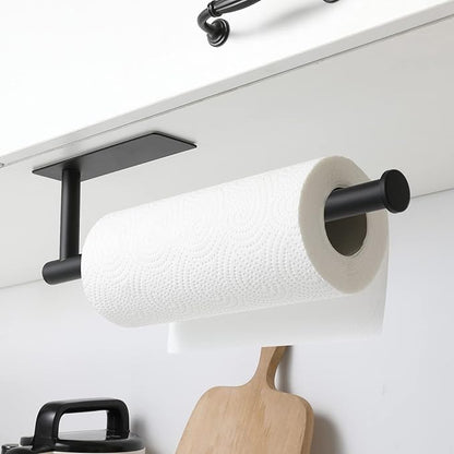 theaoo Paper Towel Holder - Under Cabinet Paper Towel Holder for Kitchen, Adhesive Paper Towel Roll Rack for Bathroom Towel, Wall Mounted Matte Black Paper Towel Rack, SUS304 Stainless Steel(1, Black) - Image 2