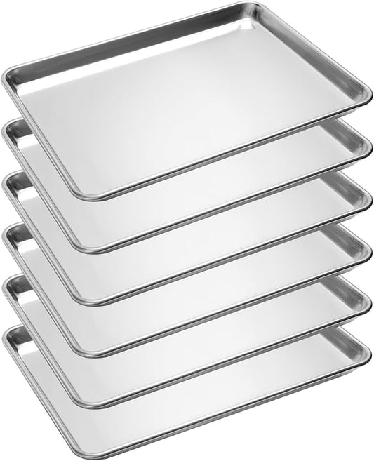 6 Pack Half Size Baking Sheet Pan, Aluminum Commercial Cookie Sheet Pan, Durable & Anti-Stick 18”x 13” by FSUON