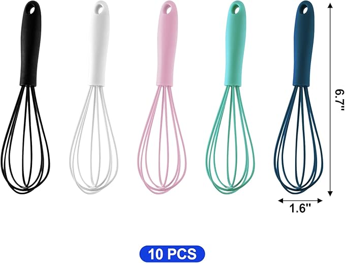 10-Piece Mini Multicolor Silicone Whisks, Non-Stick, Heat-Resistant Up to 500°F, Perfect for Mixing, Whisking, Stirring, Baking - Image 2