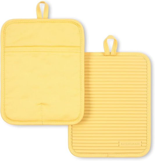 KITCHENAID Ribbed Soft Silicone Pot Holder 2-Pack Set, 2025 Color of the Year, Butter Yellow, 7"x9" by KitchenAid