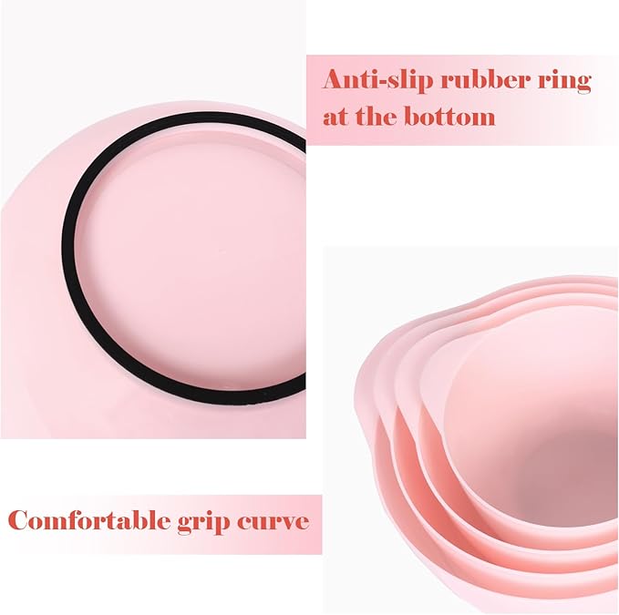 BoxedHome Nesting Plastic Mixing Bowl Set, 4 Piece Mixing Bowl Set with Pour Spouts, Size 1.7, 2.5, 3.5 and 4.5qt, for Prepping, Mixing, Baking, Cooking(2023 New Version, Pink) - Image 3