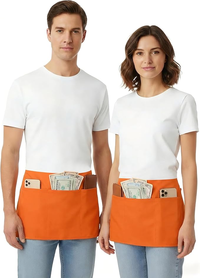 BOHARERS Waist Apron with 3 Pockets 3 Pack - Orange Waitress Server Short Apron - Image 4