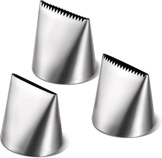 Ptwola 3 PCS Piping Tips Set Large Frosting Piping Kit Stainless Steel Cake Icing Nozzles Tips Decorating Tools Silver Pastry Bags Tips Accessories for Cookie Cupcake Baking Buttercream Supplies by Unknown
