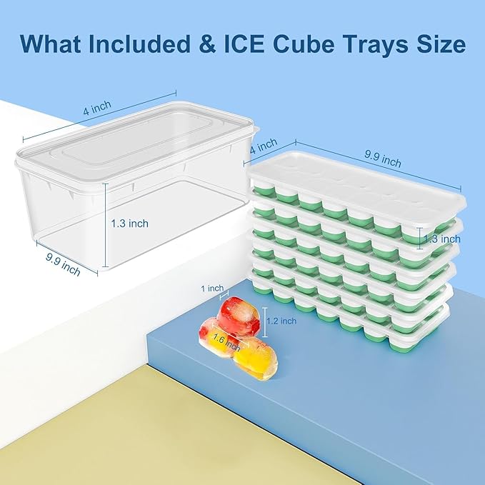Ice Cube Tray, Ice Cube Trays for Freezer 5 Pack with Lid and Bin, Ice Tray Easy-Release, Ice Trays for Freezer Stackable, Silicone Ice Cube Tray for Drinks, Coffee - BPA-Free and Odor-Free - Image 5