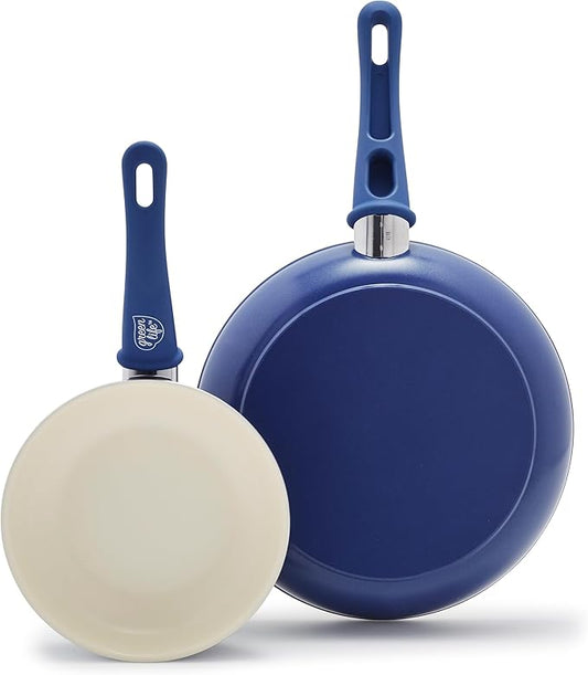 GreenLife Non Stick Fry Pan Set (7" & 10"), Non-Toxic PFAS-Free Ceramic Skillets, Dishwasher & Oven Safe, Egg Omelet Frying Pans, Stay- Cool Handles, Kitchen Home Cooking Essentials, Blue by GreenLife