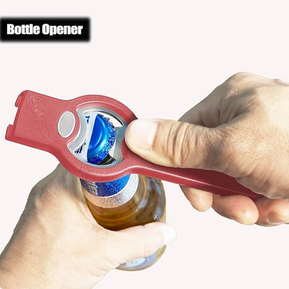 Upgraded 3-in-1 Magnetic Bottle and Can Opener for Refrigerator, Stainless Steel Manual Can Punch Opener for Liquid with Cap Catcher, Stick to Fridge, Can Tapper Church Key with Strong Magnet, Red