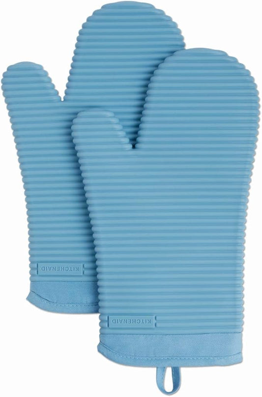 KITCHENAID Ribbed Soft Silicone Oven Mitt 2-Pack Set, 7.5"x13", Blue Velvet by KitchenAid