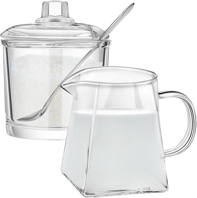 Leinuosen 2 Pcs Glass Pitcher Elegant Shaped Glass Tea Pitcher Coffee Milk Creamer Pitchers Creative Milk Frothing Pitchers Frother Cup Creamer Jug(500 ml,Trendy Style)