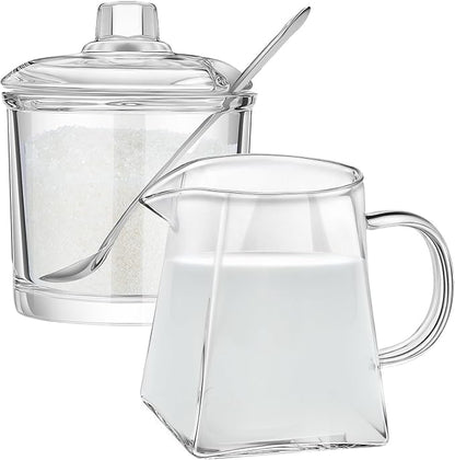 Leinuosen 2 Pcs Glass Pitcher Elegant Shaped Glass Tea Pitcher Coffee Milk Creamer Pitchers Creative Milk Frothing Pitchers Frother Cup Creamer Jug(500 ml,Trendy Style)