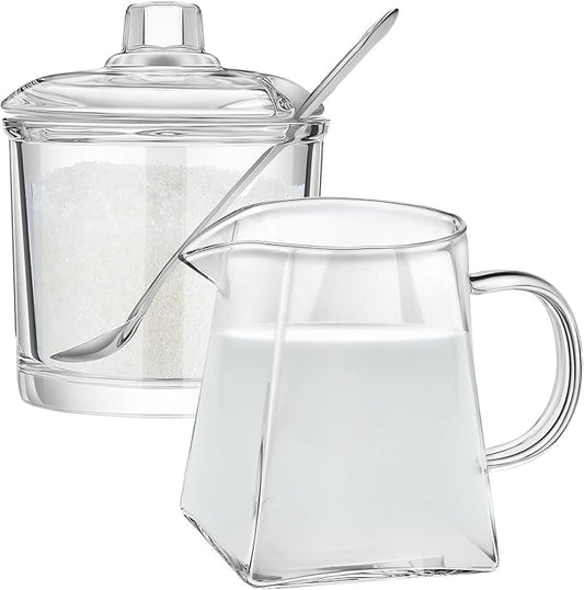 Leinuosen 2 Pcs Glass Pitcher Elegant Shaped Glass Tea Pitcher Coffee Milk Creamer Pitchers Creative Milk Frothing Pitchers Frother Cup Creamer Jug(500 ml,Trendy Style)