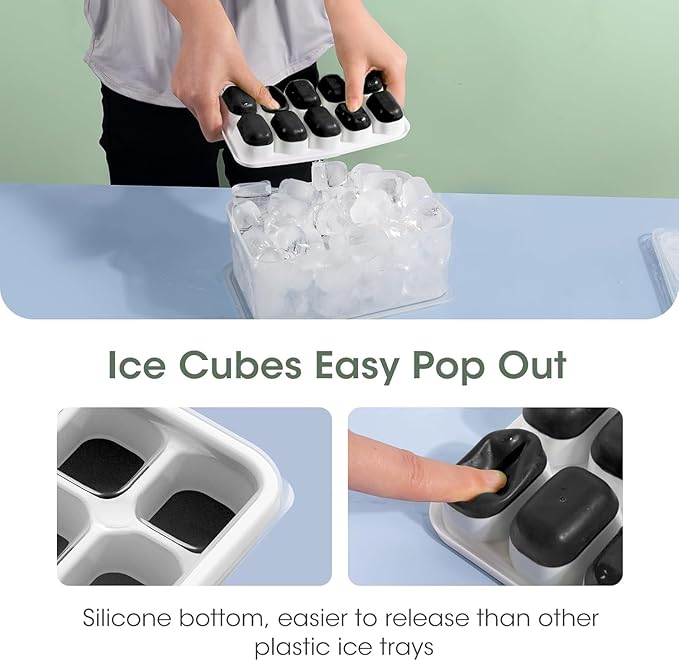 DOQAUS Ice Cube Tray with Lid and Bin - 4 Pack Silicone Ice Cube Trays for Freezer, Stackable Ice Bucket Kits with Storage Container & Scoop for Kitchen, RV, Cocktail, Coffee - Image 6