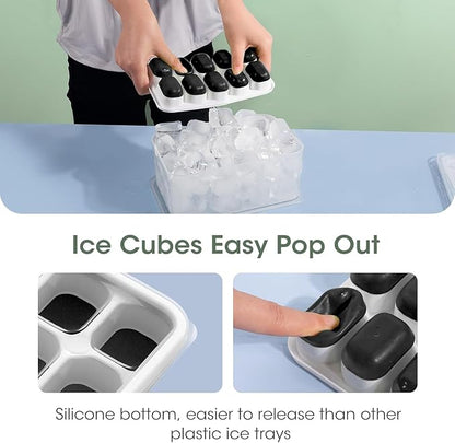 DOQAUS Ice Cube Tray with Lid and Bin - 4 Pack Silicone Ice Cube Trays for Freezer, Stackable Ice Bucket Kits with Storage Container & Scoop for Kitchen, RV, Cocktail, Coffee - Image 6