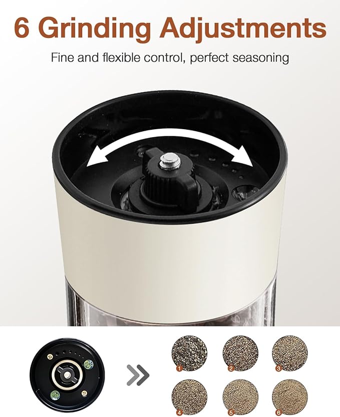 Electric Salt and Pepper Grinder Set, Stainless Steel Automatic Pepper Mill, Rechargeable with USB-C Charging Base, Gravity Activated One-Handed Operation, Dual LED Light, 2 Pack