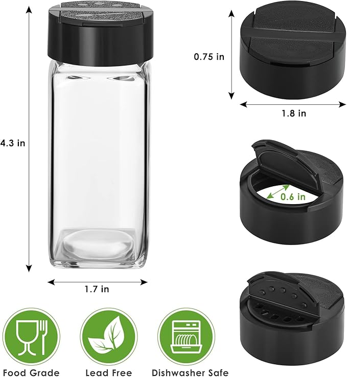 Saiveina 12 Pack Glass Spice Jars with Labels, 4oz Spices Containers Spice Jars with Black Shaker Lids, Empty Containers for Spice, Silicone Funnel and Pen Included - Image 2