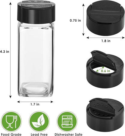 Saiveina 12 Pack Glass Spice Jars with Labels, 4oz Spices Containers Spice Jars with Black Shaker Lids, Empty Containers for Spice, Silicone Funnel and Pen Included - Image 2