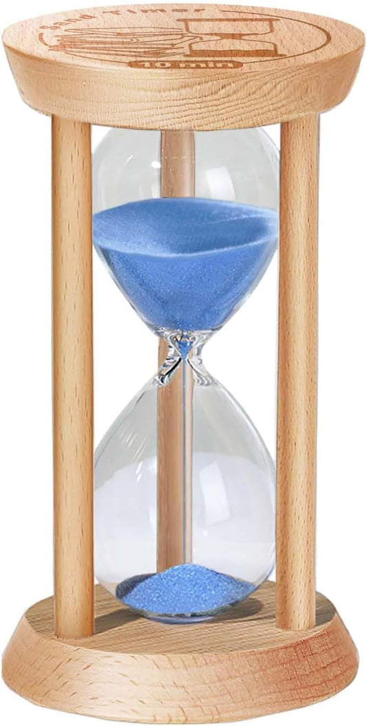 10 Minute Sand Timer, 10 Min Wooden Hourglass, Wood Mini Sand Clock, Ten Minute Sandglass, Reloj De Arena, Hour Glass for Toothbrush Timer, Kitchen, Desk Decor, Work, Game, Gift, Blue