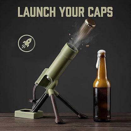 Beer Bottle Mortar Bottle Opener, 51mm Mortar Beer Bottle Opener, Heavy-Duty Tactical Cap Launcher, Hands-Free Push Down Bottles Cap Launcher, Home Party Bar Desk Decor