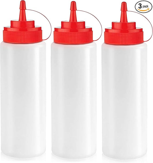 Norcalway 12 oz Condiment Squeeze Bottles for Sauces - Leak Proof Oil, Syrup, Dressing Squirt Bottles - 3 Pack by NorcalwayLLC