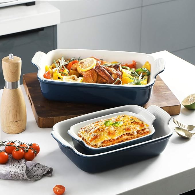 Sweejar Baking Pans Set, Ceramic 9x13 Baking Dish with Handle, Rectangular Casserole Dishes for Oven, Bakeware Sets of 3, Durable Lasagna Pan Deep for Kitchen, Banquet, Wedding Gift(Navy) - Image 5