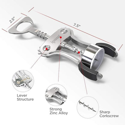 IPOW Wine Opener, Zinc Alloy Wine Bottle Opener, Wing Corkscrew Heavy Duty, Manual Multifunctional Cork Screw for Waiter, Silver - Image 9