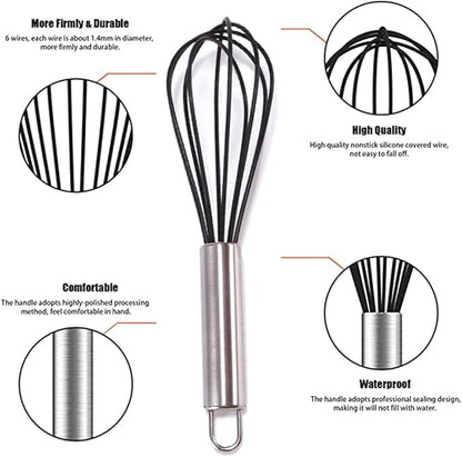 Silicone Whisk set of 3, 8+10+12in Kitchen Balloon Wire Whisks, Hand Egg Mixer Beater for Cooking