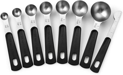 Spring Chef Stainless Steel Magnetic Measuring Spoons Set of 8 with Leveler, Round Metal Teaspoon & Tablespoon Measuring Spoons - Kitchen Gadgets For Baking and Cooking by SpringChef