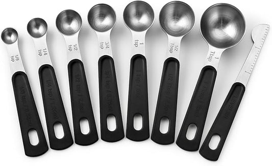 Spring Chef Stainless Steel Magnetic Measuring Spoons Set of 8 with Leveler, Round Metal Teaspoon & Tablespoon Measuring Spoons - Kitchen Gadgets For Baking and Cooking by SpringChef