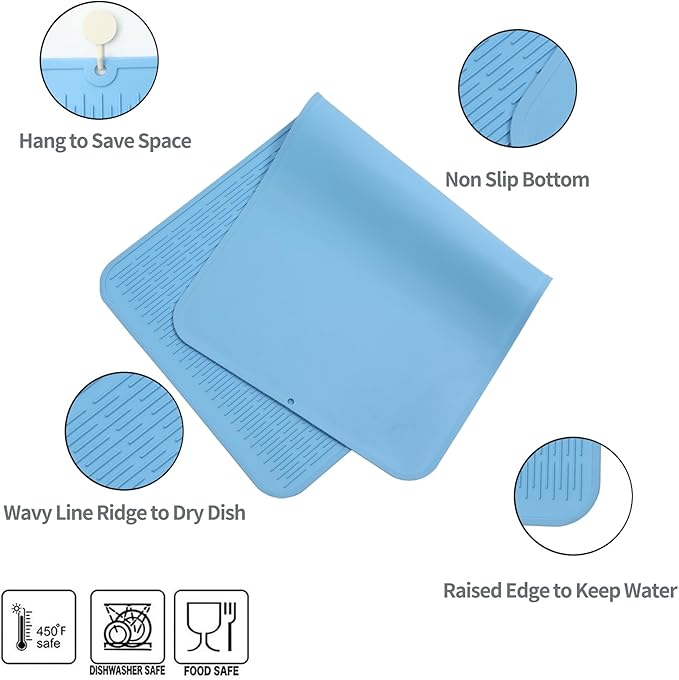 MicoYang Silicone Dish Drying Mat for Multiple Usage,Easy clean,Eco-friendly,Heat-resistant Silicone Mat for Kitchen Counter or Sink,Refrigerator or Drawer Liner Light Blue 5XL 36inches x 18inches - Image 3