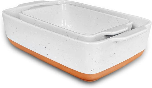 Mora 7x11in & Loaf Baking Dishes - Porcelain Casserole & Bakeware, Oven-to-Table, Freezer Safe - Set of 2, White by MORA