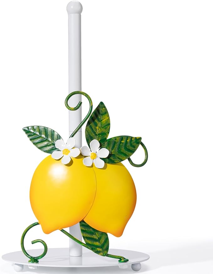 Lemon Paper Towel Roll Holder Countertop - Lemon Housewarming Gifts for Women, Farmhouse Kitchen Decor and Accessories, Vintage Home Yellow Kitchen Counter Decor, 3D Handmade Pattern, Weighted Base by Shinlar