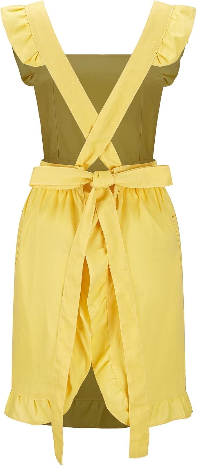 Hyzrz Retro Adjustable Ruffle Aprons with Pockets for Women Girls Vintage Cross Back Pinafore Dress Maid Costume Apron