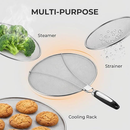 Stainless Steel Grease Splatter Guard, 11-Inch Fine Mesh Cover with Adjustable Comfort Grip Handle, Oil Splash Screen for Frying Pan, Cooking Pots, Skillet (2) - Image 7