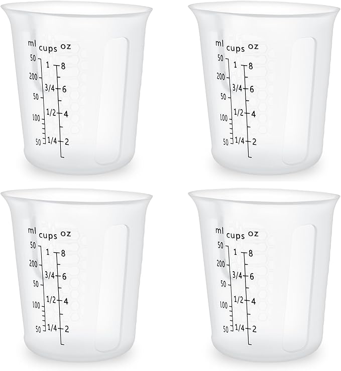 1Cup/250ml Silicone Measuring Cups 4-Pack Set, Reusable 8oz Silicone Cups Set for Prepping Cooking Baking, Melting Butter Chocolate Dishwasher Microwave Safe Baking Supplies