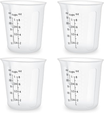 1Cup/250ml Silicone Measuring Cups 4-Pack Set, Reusable 8oz Silicone Cups Set for Prepping Cooking Baking, Melting Butter Chocolate Dishwasher Microwave Safe Baking Supplies