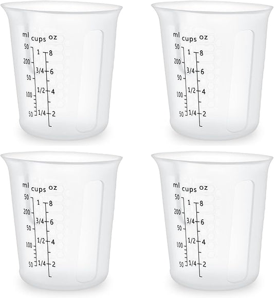 1Cup/250ml Silicone Measuring Cups 4-Pack Set, Reusable 8oz Silicone Cups Set for Prepping Cooking Baking, Melting Butter Chocolate Dishwasher Microwave Safe Baking Supplies