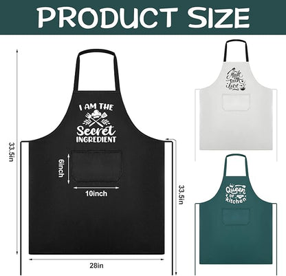 Jeyiour 3 Pack Funny Cooking Aprons Women Oil-proof Kitchen Aprons with Pockets for Home Chef BBQ Mother Day Birthday Gifts(Black, Green, White)