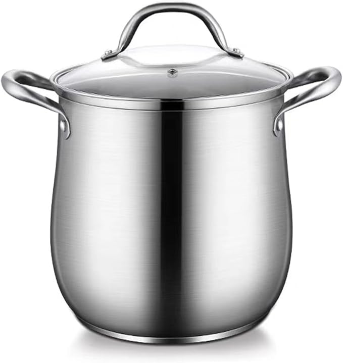 Stainless Steel Stock Pot, 12 Quart Heavy Duty Induction-Compatible with Visible Lid for Soups, Pasta, Stews, Canning, Boiling